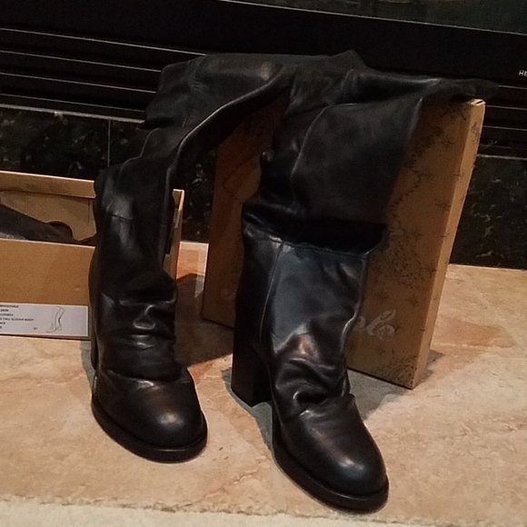 Free People Collection Elle Knee High Boots Black Leather Slouchy Sz 37 & 39 NWT - Picture 15 of 16